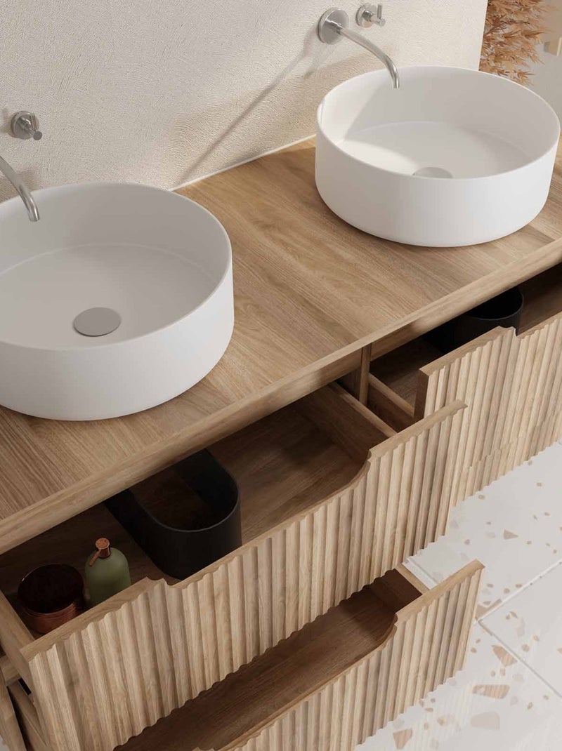 Mueble de baño con lavabo doble redondo con frente ondulado y armarios integrados Beige claro - Kiabi