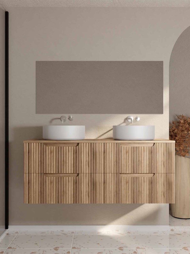 Mueble de baño con lavabo doble redondo con frente ondulado y armarios integrados Beige claro - Kiabi