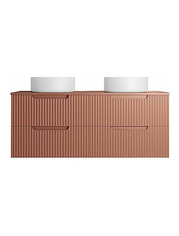 Mueble de baño con lavabo doble redondo con frente ondulado y armarios integrados
