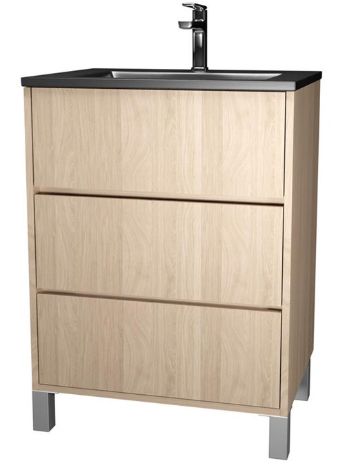 Mueble de baño con patas, 3 cajones y lavabo de cerámica - Kiabi