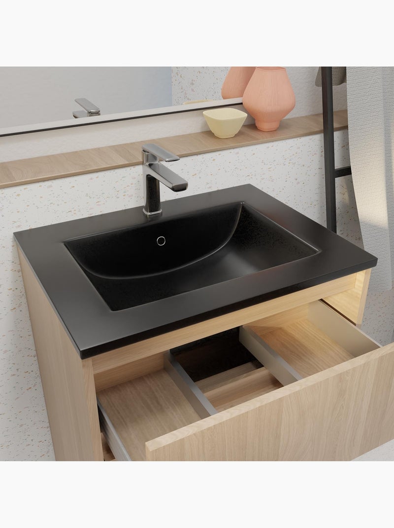 Mueble de baño con patas, 3 cajones y lavabo de cerámica Negro - Kiabi