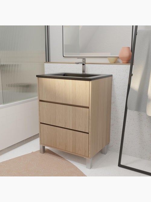 Mueble de baño con patas, 3 cajones y lavabo de cerámica - Kiabi