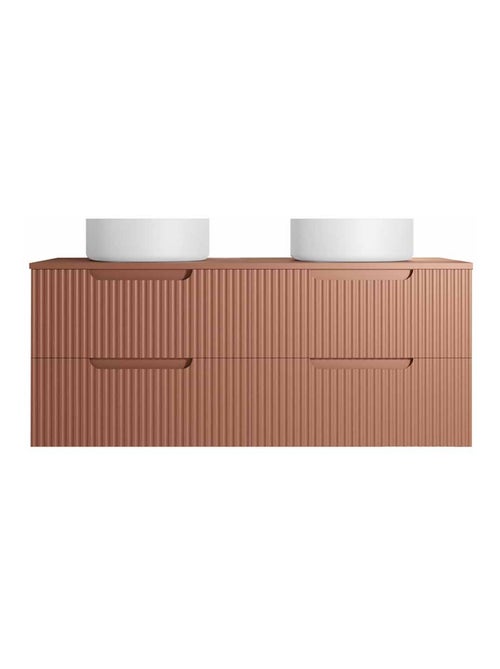 Mueble de baño doble lavabo redondo con frente ondulado y almacenaje integrado - Kiabi Mueble de baño doble lavabo redondo con frente ondulado y almacenaje integrado - Kiabi