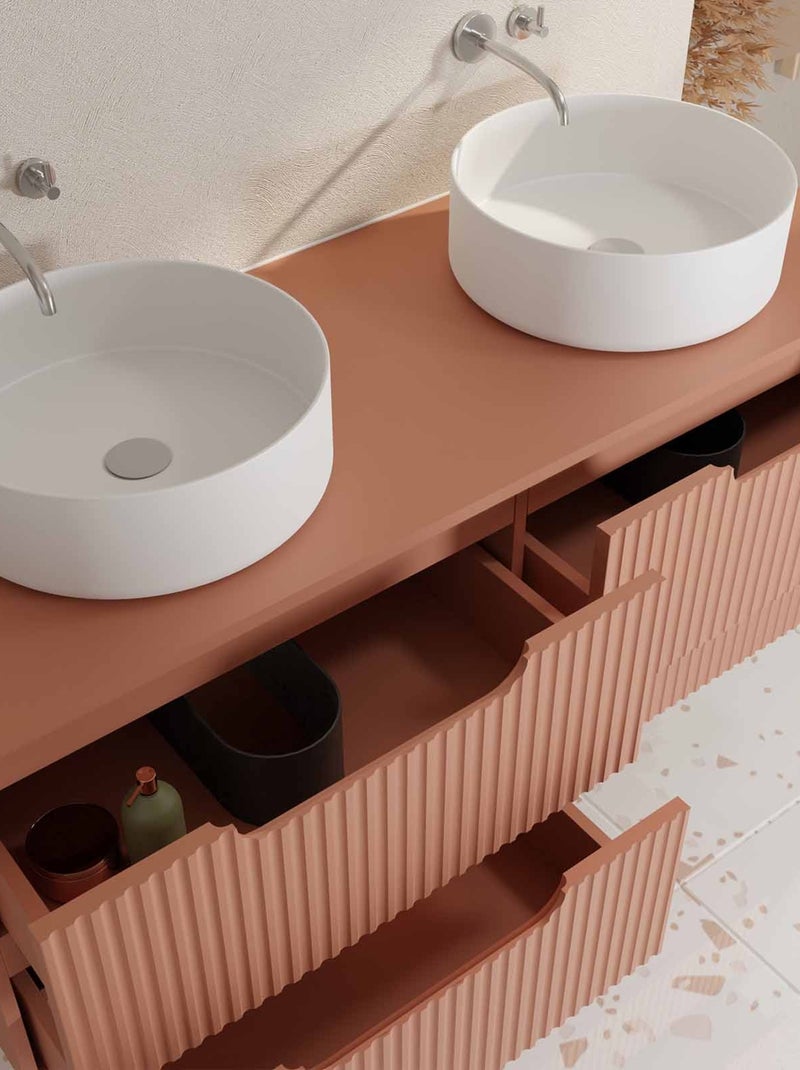 Mueble de baño doble lavabo redondo con frente ondulado y almacenaje integrado Terracota - Kiabi