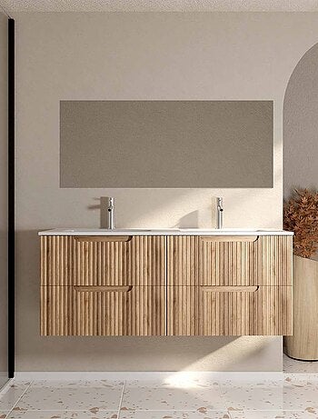 Mueble de lavabo doble con frente ondulado y amplio espacio de almacenamiento