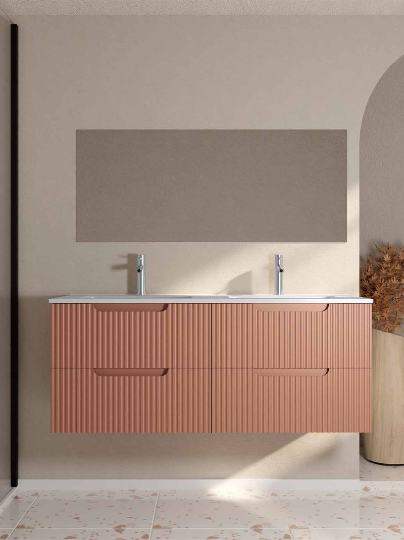Mueble de lavabo doble con frente ondulado y amplio espacio de almacenamiento Terracota - Kiabi