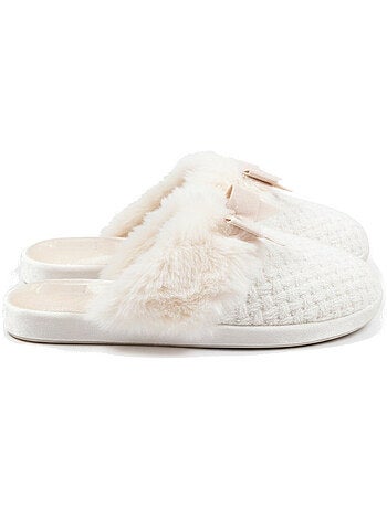 Mujer mules ozabi, tricot hilo lurex, cuello pelo sintético y lazo