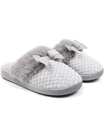 Mujer mules ozabi, tricot hilo lurex, cuello pelo sintético y lazo