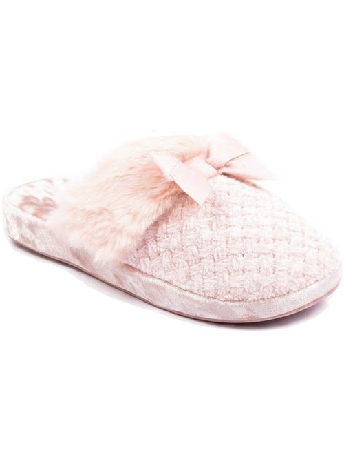 Mujer mules ozabi, tricot hilo lurex, cuello pelo sintético y lazo - Kiabi