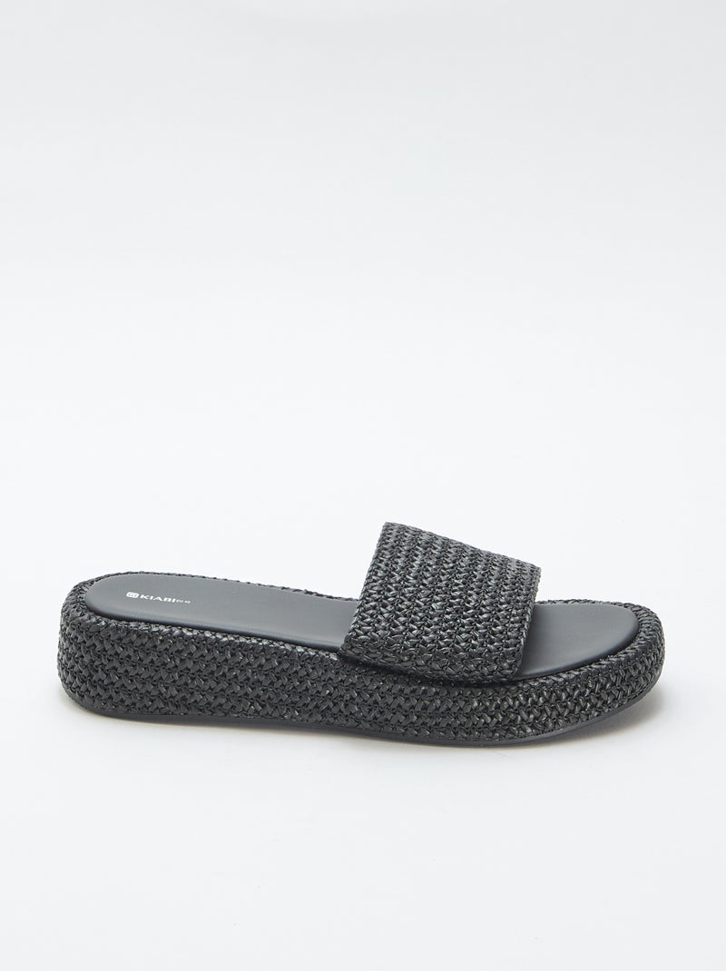 Mule con cuña imitación paja Negro - Kiabi