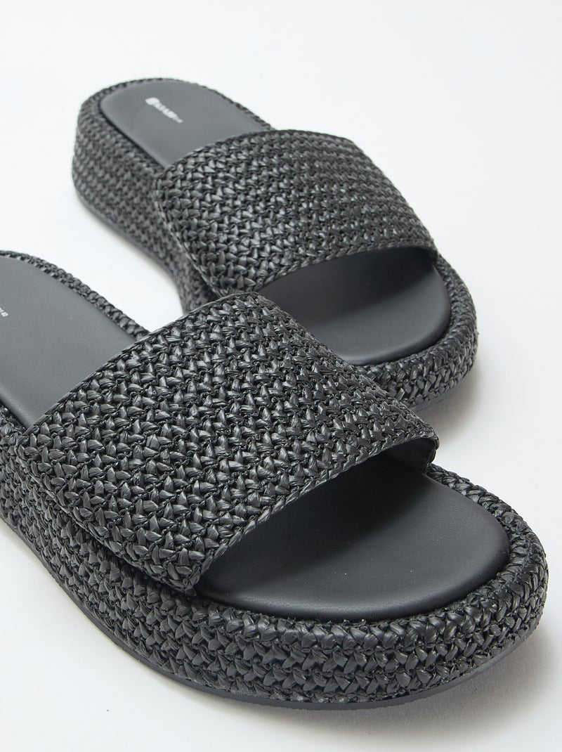 Mule con cuña imitación paja Negro - Kiabi