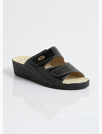 Mules anchos de piel con velcro - afibel