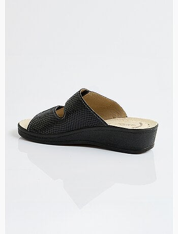 Mules anchos de piel con velcro - afibel