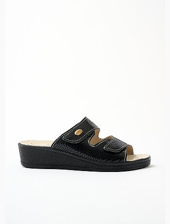 Mules anchos de piel con velcro - afibel
