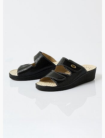 Mules anchos de piel con velcro - afibel