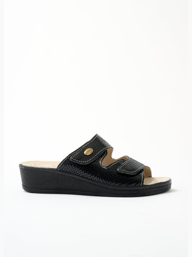 Mules anchos de piel con velcro - afibel Negro - Kiabi