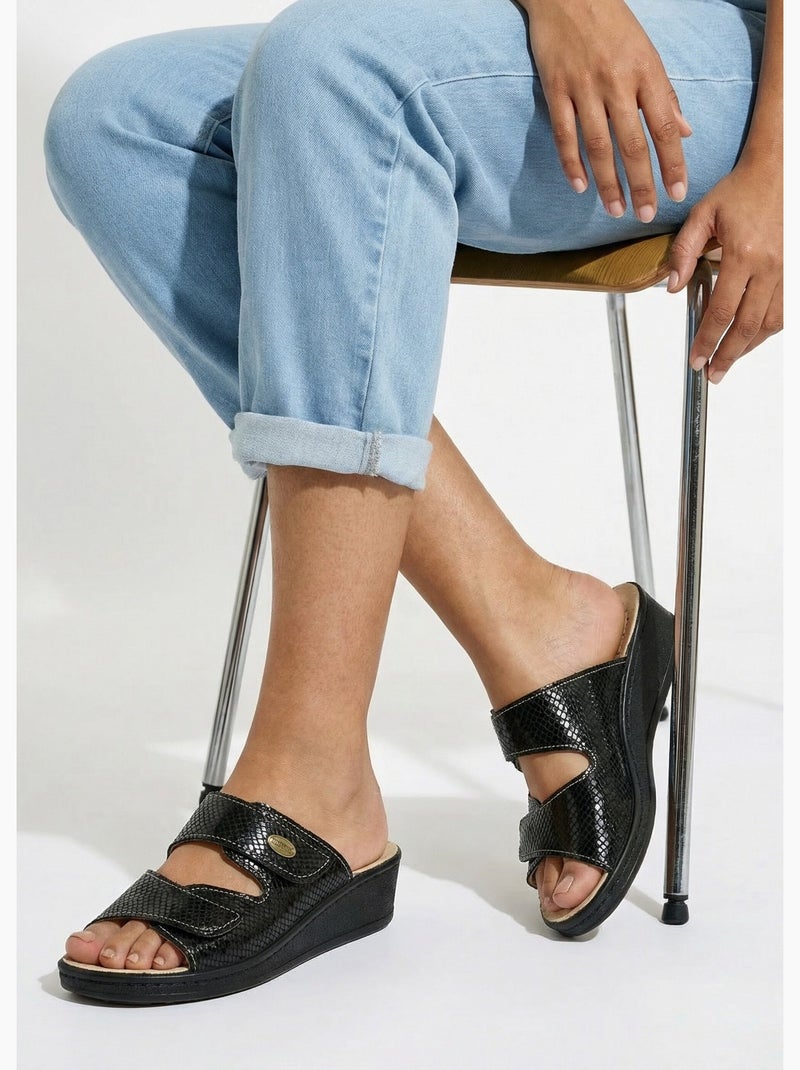 Mules anchos de piel con velcro - afibel Negro - Kiabi