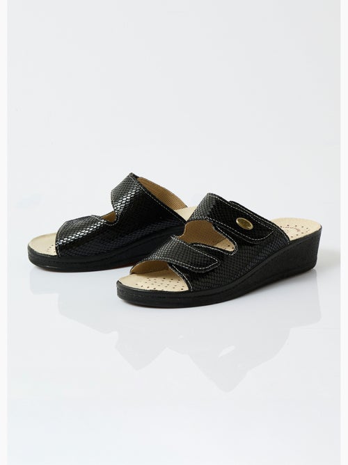 Mules anchos de piel con velcro - afibel - Kiabi