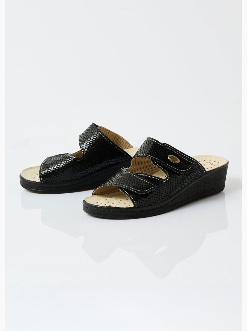 Mules anchos de piel con velcro - afibel Negro - Kiabi
