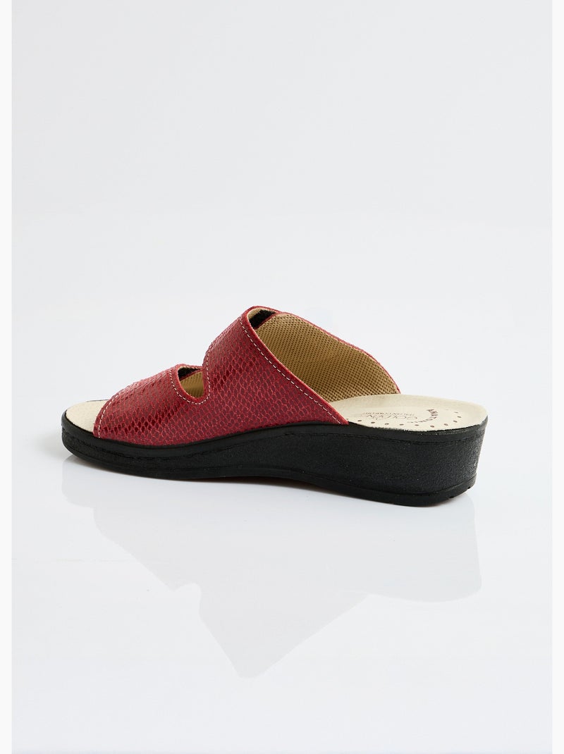 Mules anchos de piel con velcro - afibel Rojo carmín - Kiabi