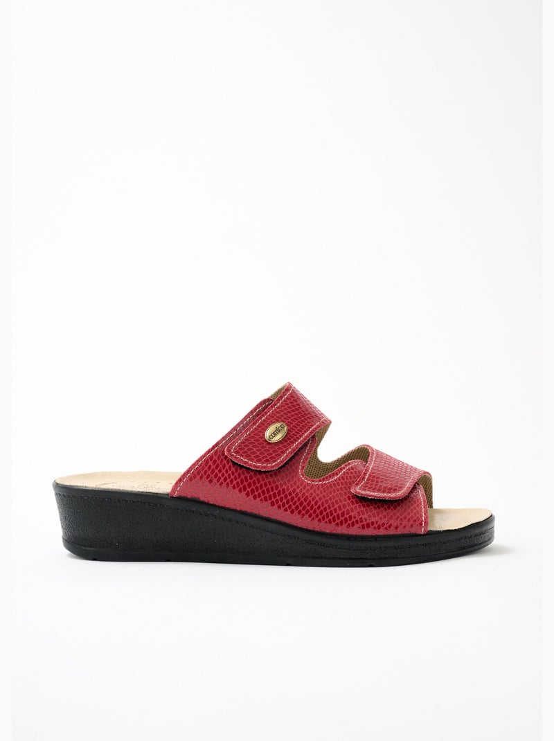 Mules anchos de piel con velcro - afibel Rojo carmín - Kiabi