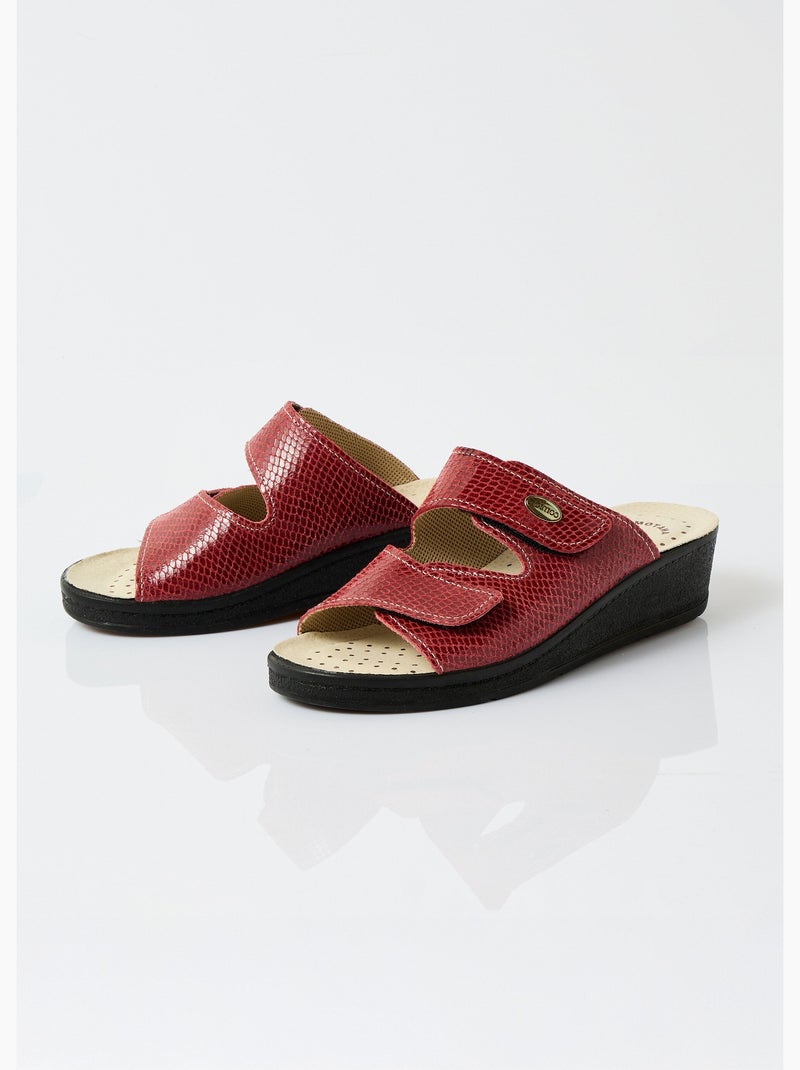 Mules anchos de piel con velcro - afibel Rojo carmín - Kiabi