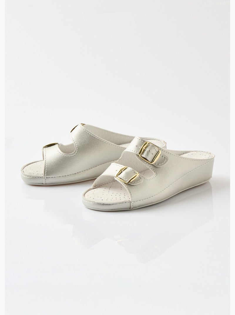 Mules anchos y cómodos con hebillas - Afibel Plateado - Kiabi