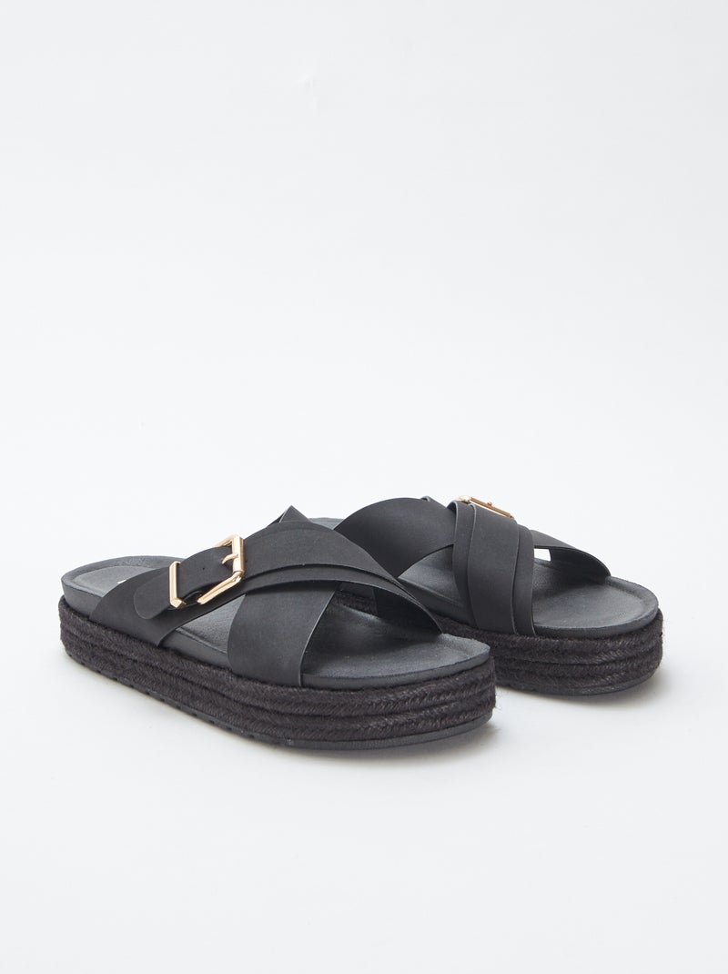 Mules con cuña con suela de esparto NEGRO - Kiabi
