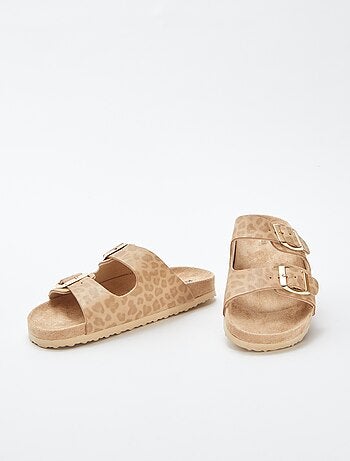 Mules con doble tira con motivo de leopardo