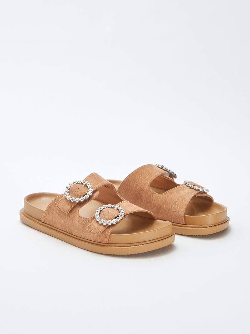 Mules con doble tira con strass MARRON - Kiabi
