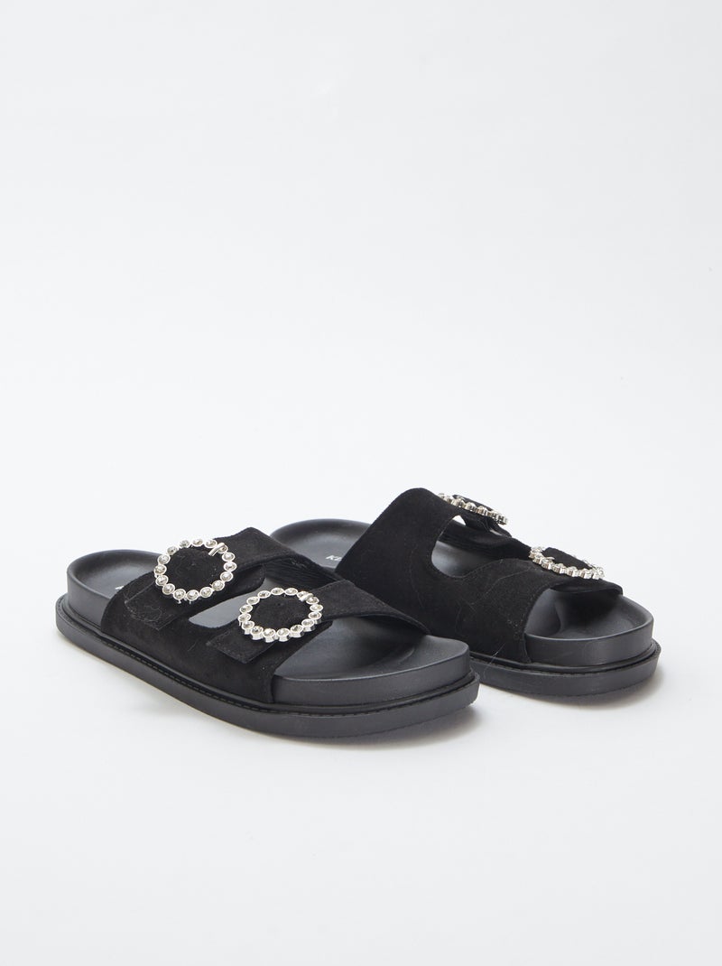 Mules con doble tira con strass NEGRO - Kiabi