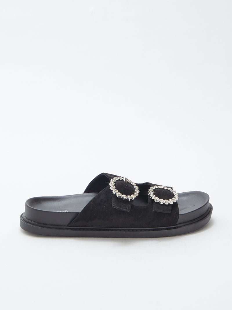 Mules con doble tira con strass NEGRO - Kiabi