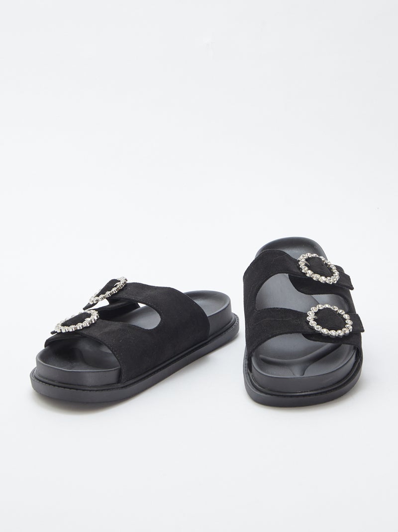 Mules con doble tira con strass NEGRO - Kiabi
