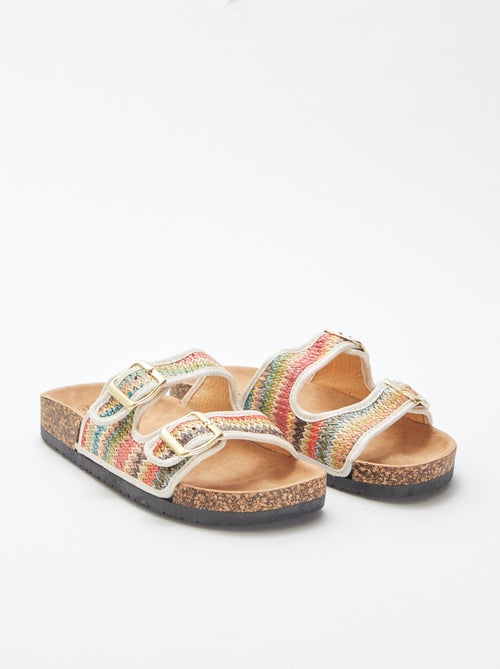 Mules con doble tira de tela trenzada multicolor - Kiabi