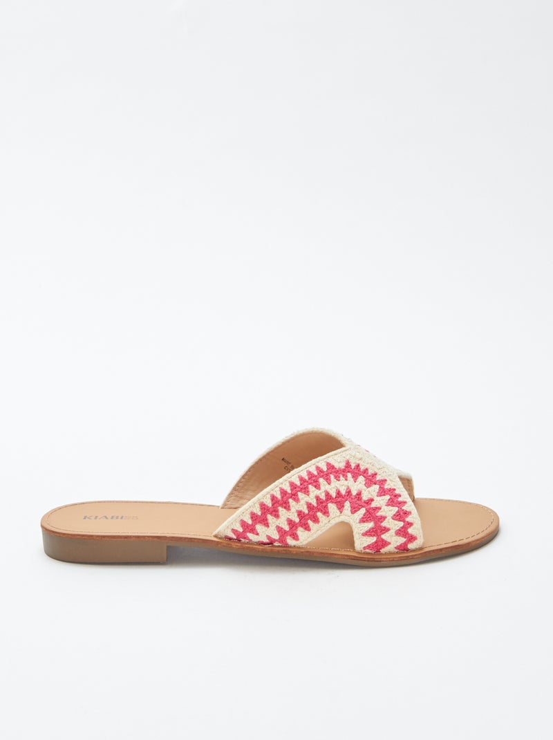 Mules style macramé en simili - Blanc