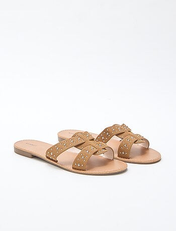 Mules con tira de macramé brillante