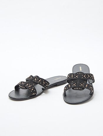 Mules con tira de macramé brillante