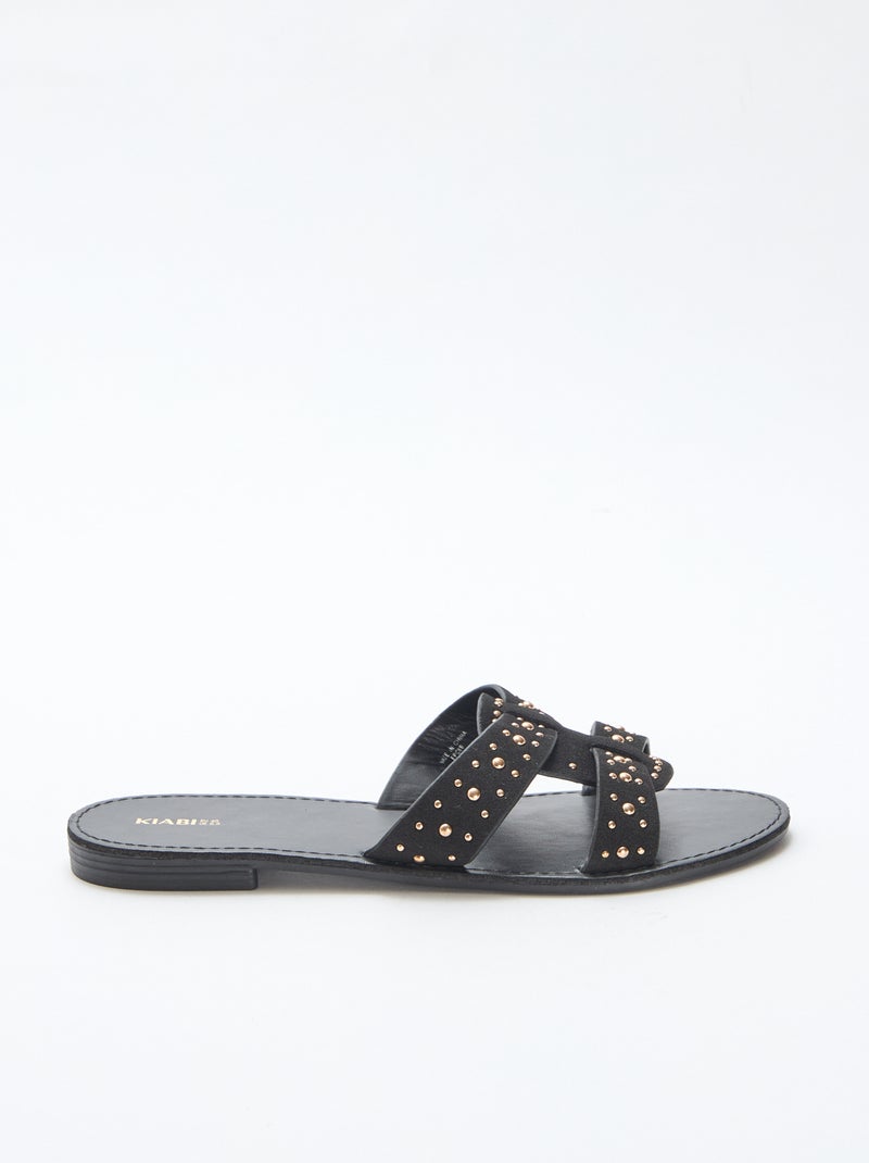 Mules con tira de macramé brillante Negro - Kiabi