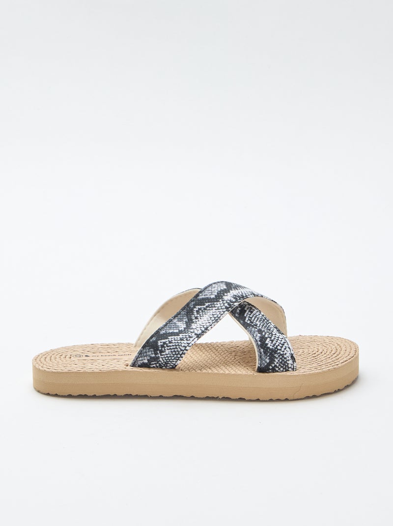 Mules con tiras cruzadas de tela Beige - Kiabi