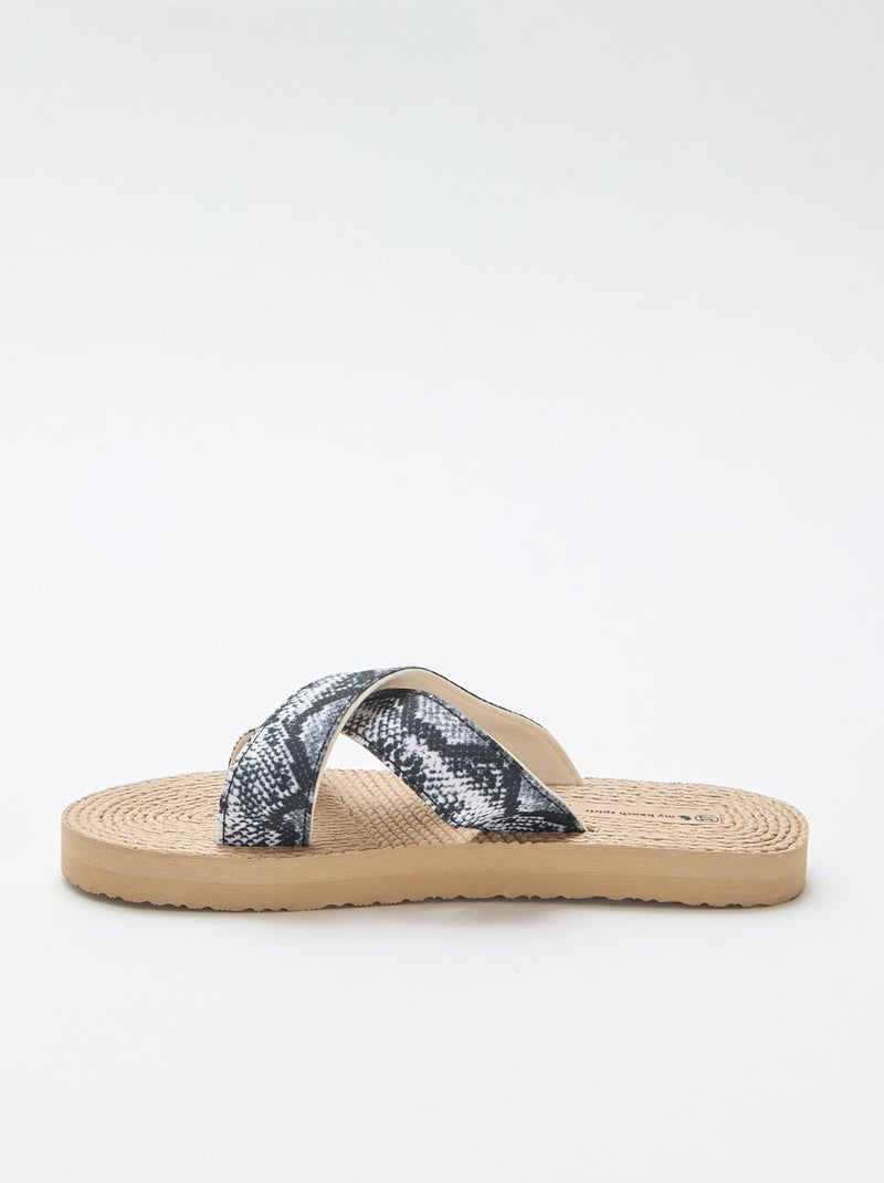 Mules con tiras cruzadas de tela Beige - Kiabi