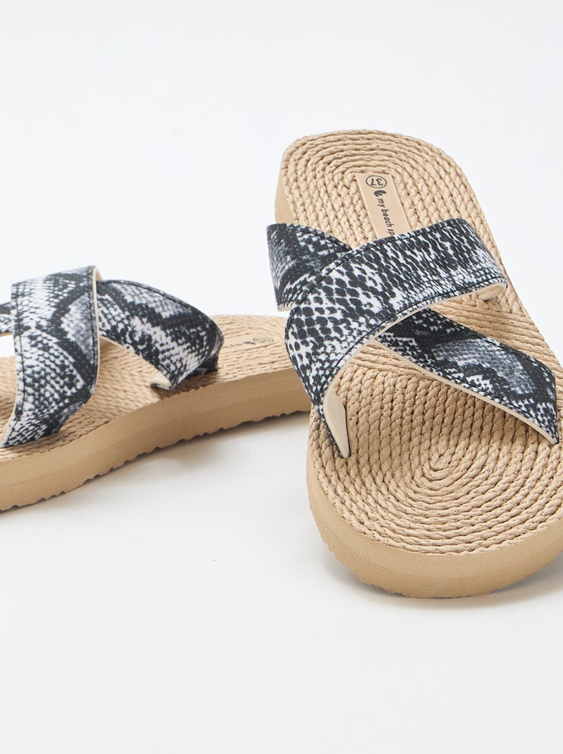 Mules con tiras cruzadas de tela Beige - Kiabi