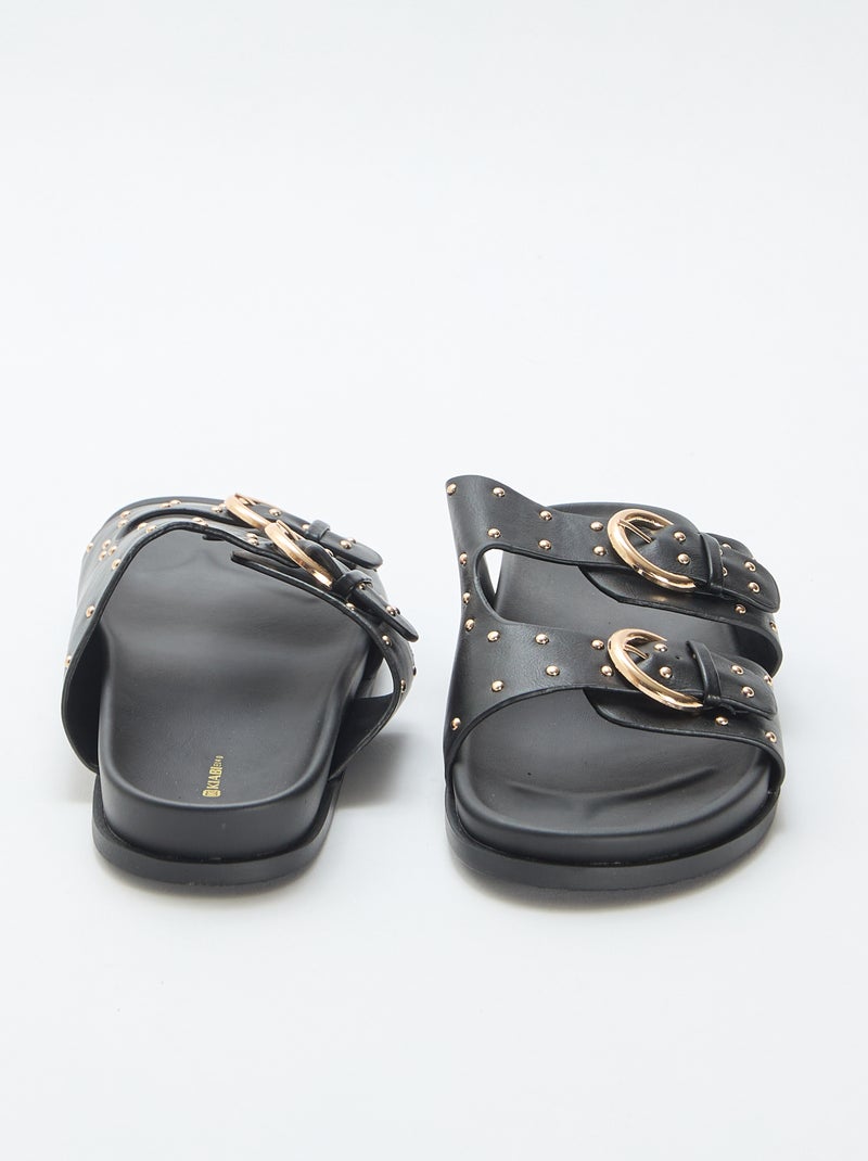 Mules con tiras y hebilla dorada Negro - Kiabi