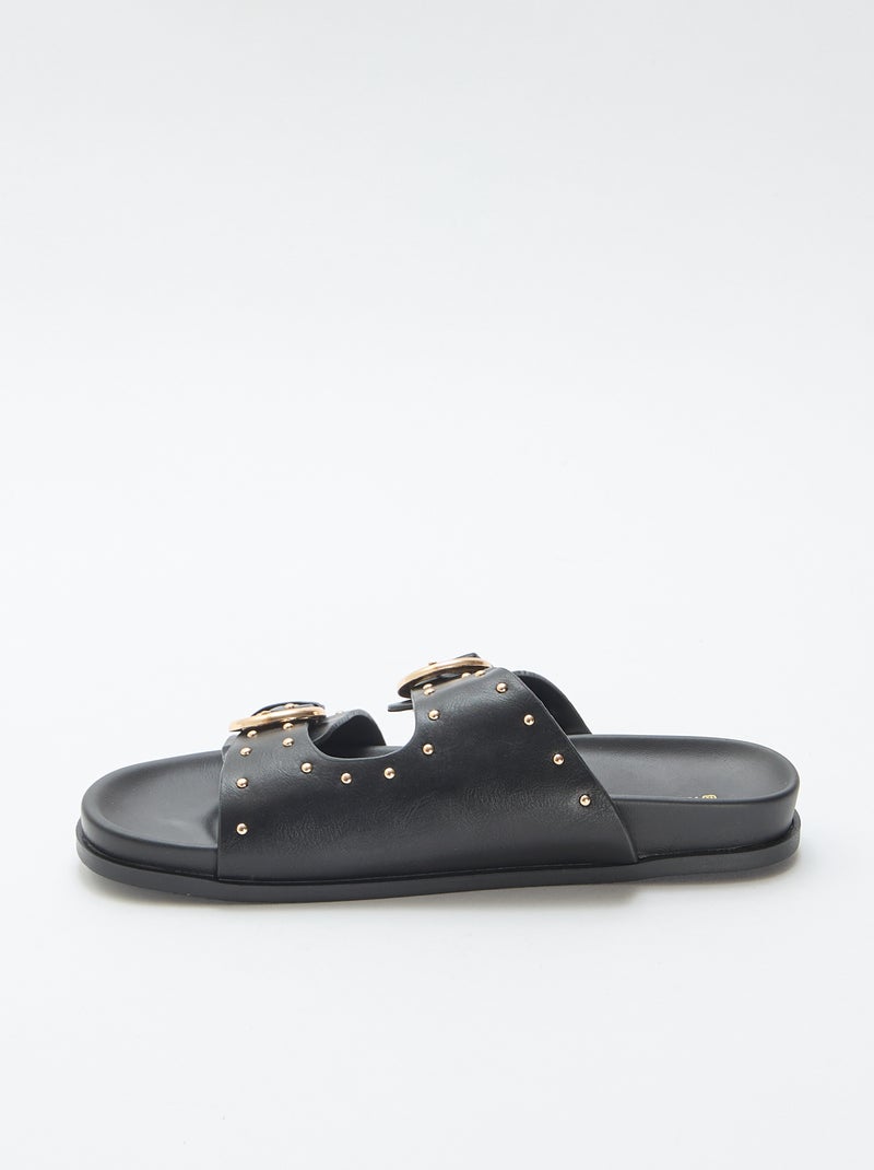 Mules con tiras y hebilla dorada Negro - Kiabi