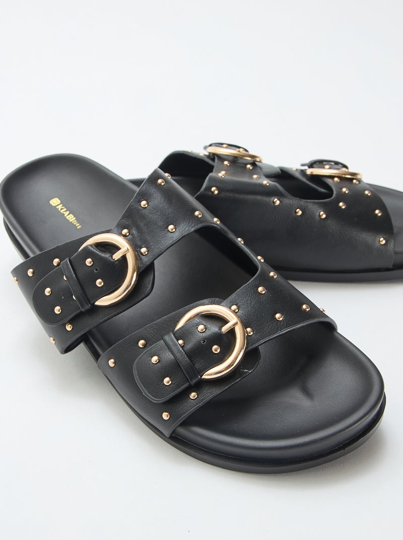 Mules con tiras y hebilla dorada Negro - Kiabi