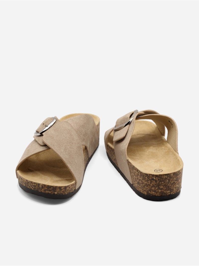 Mules correa cruzada Taupe - Kiabi