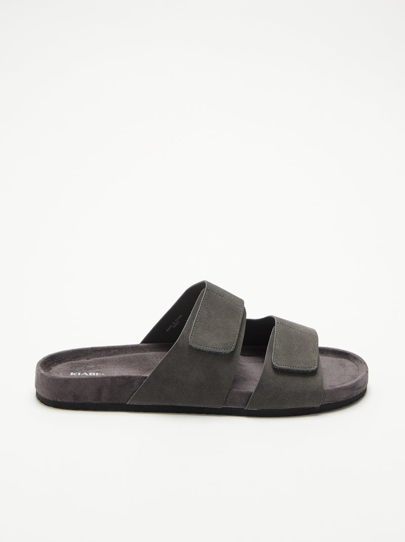 Mules de antelina con tiras de velcro Gris - Kiabi