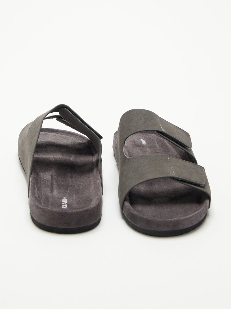 Mules de antelina con tiras de velcro Gris - Kiabi