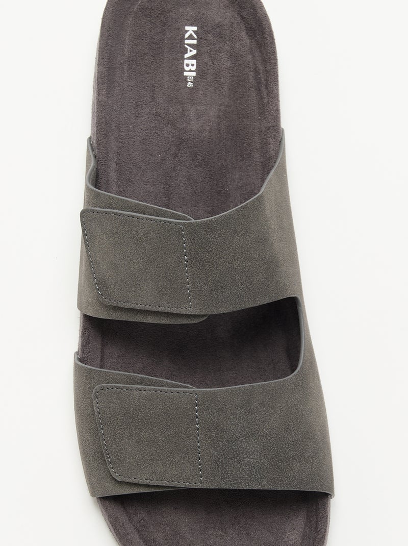 Mules de antelina con tiras de velcro Gris - Kiabi