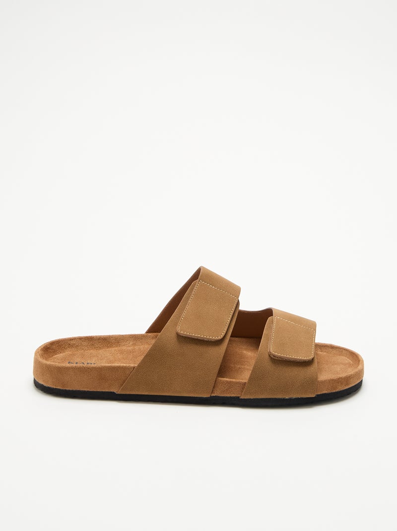 Mules de antelina con tiras de velcro Marron - Kiabi
