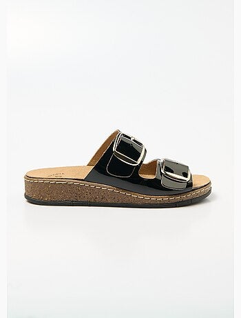 Mules de cuña con hebillas ajustables, ancho cómodo - Afibel